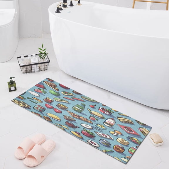 Fruits Drinks Food Bath Mat 39x20 Non-Slip Bathroom Rugs Absorbent Soft Plush Quick Dry for Tub Shower Kitchen Home Decor
