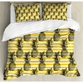 thumbnail image 1 of Fruits Duvet Cover Set King Size, Modern Pineapple Motif on Minimalist Backdrop Kitschy Popular Digital, Decorative 3 Piece Bedding Set with 2 Pillow Shams, Earth Yellow White Black, by Ambesonne, 1 of 3