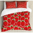 thumbnail image 1 of Fruits Duvet Cover Set Queen Size, Strawberry Themed Botany Seeds Yummy Food Organic Growth Diet Health Print, Decorative 3 Piece Bedding Set with 2 Pillow Shams, Red Hunter Green, by Ambesonne, 1 of 3