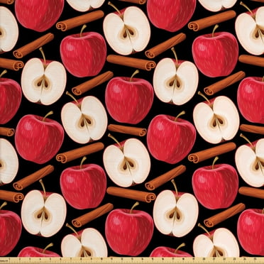 Fruits Fabric by the Yard, Cinnamon Sticks and Halved Beverage Ingredients Exotic Spices Agriculture, Decorative Upholstery Fabric for Chairs & Home Accents, Cinnamon Red Cream by Ambesonne