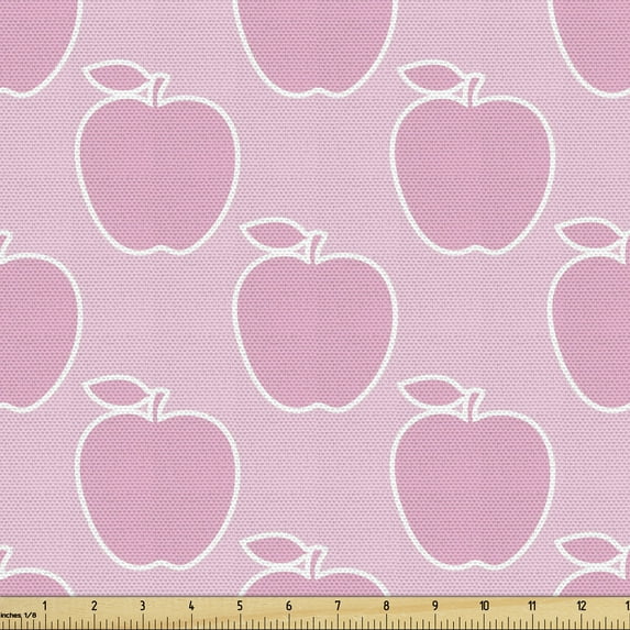 Fruits Fabric by the Yard, Monochrome Drawings of Themed Shower Ornaments, Decorative Upholstery Fabric for Sofas and Home Accents, Pale Pink Pale Pink by Ambesonne