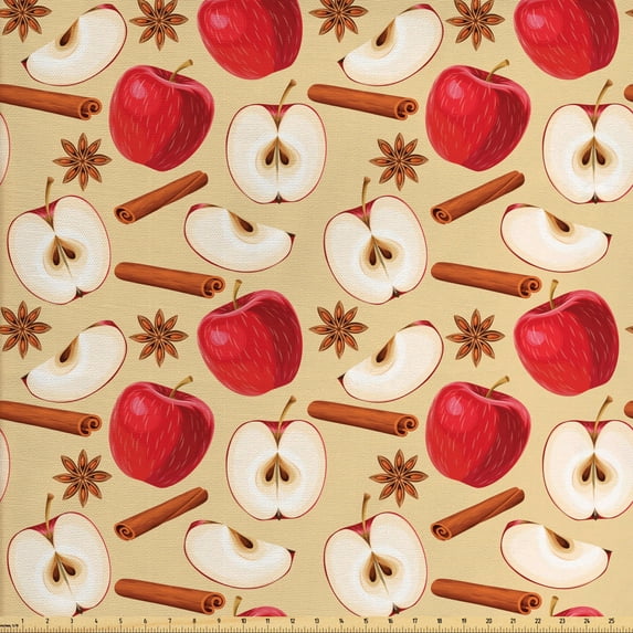 Ambesonne Fruits Fabric by the Yard Upholstery, Star Anise Cinnamon Drink, 10 Yards, Beige Cinnamon Red