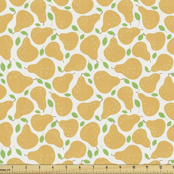 Ambesonne Fruits Fabric by the Yard Upholstery, Soft Pattern of Summer Pears, 10 Yards, Pale Orange and Lime Green