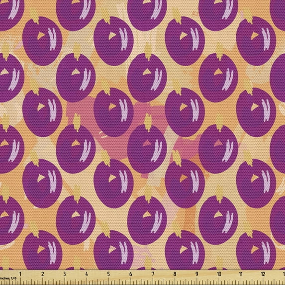 Ambesonne Fruits Fabric by the Yard Upholstery, Scribbles Berry Branches, 10 Yards, Peach and Dark Magenta