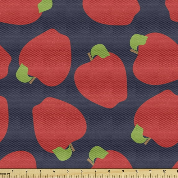 Ambesonne Fruits Fabric by the Yard Upholstery, Simple Apple Garden Pattern, 5 Yards, Vermilion and Lime Green