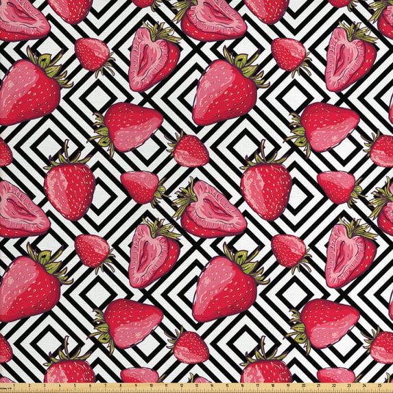 Ambesonne Fruits Fabric by the Yard Upholstery, Chevron Striped Design, 2 Yards, Black White