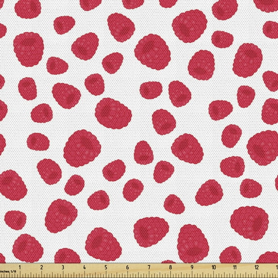 Fruits Fabric by the Yard, Summer Ripe Raspberries Graphic Freshness Season Vitamin Healthy Organic Eat, Upholstery Fabric for Dining Chairs Home Decor Accents, Dark Pink White by Ambesonne