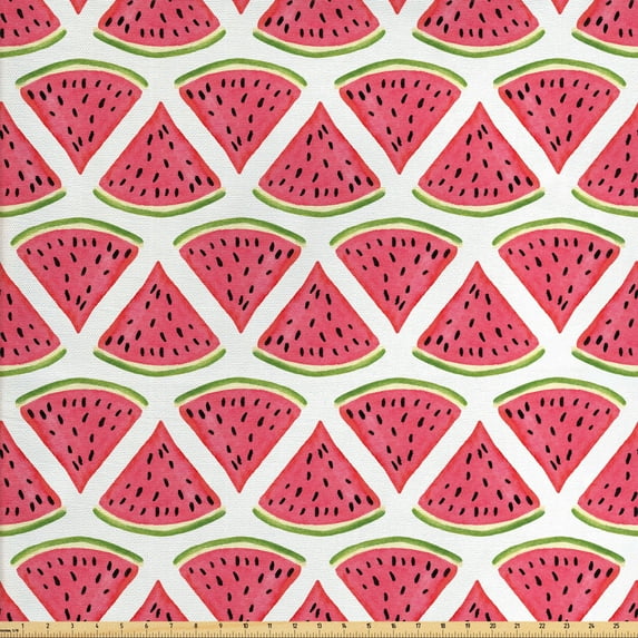 Ambesonne Fruits Fabric by the Yard Upholstery, Watermelon Illustration Art, 2 Yards, Dark Coral and Fern Green