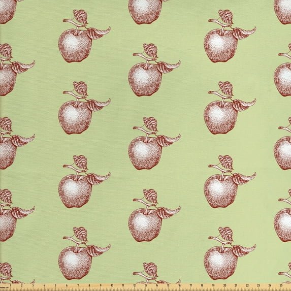 Ambesonne Fruits Fabric by the Yard Upholstery, Vintage Stalks Leaf Fruit, 5 Yards, Pale Green Brown