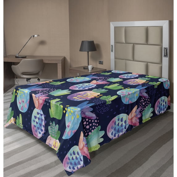 Ambesonne Fruits Flat Bedding Sheet Soft Top Sheet, Contemporary Pineapple Art, Twin XL, Dark Purple Multicolor