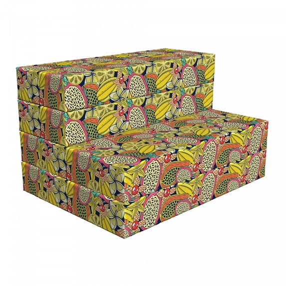Fruits Foldable Mattress, Tropical Hawaiian Island, 74.8" x 35.4", Multicolor, by Ambesonne
