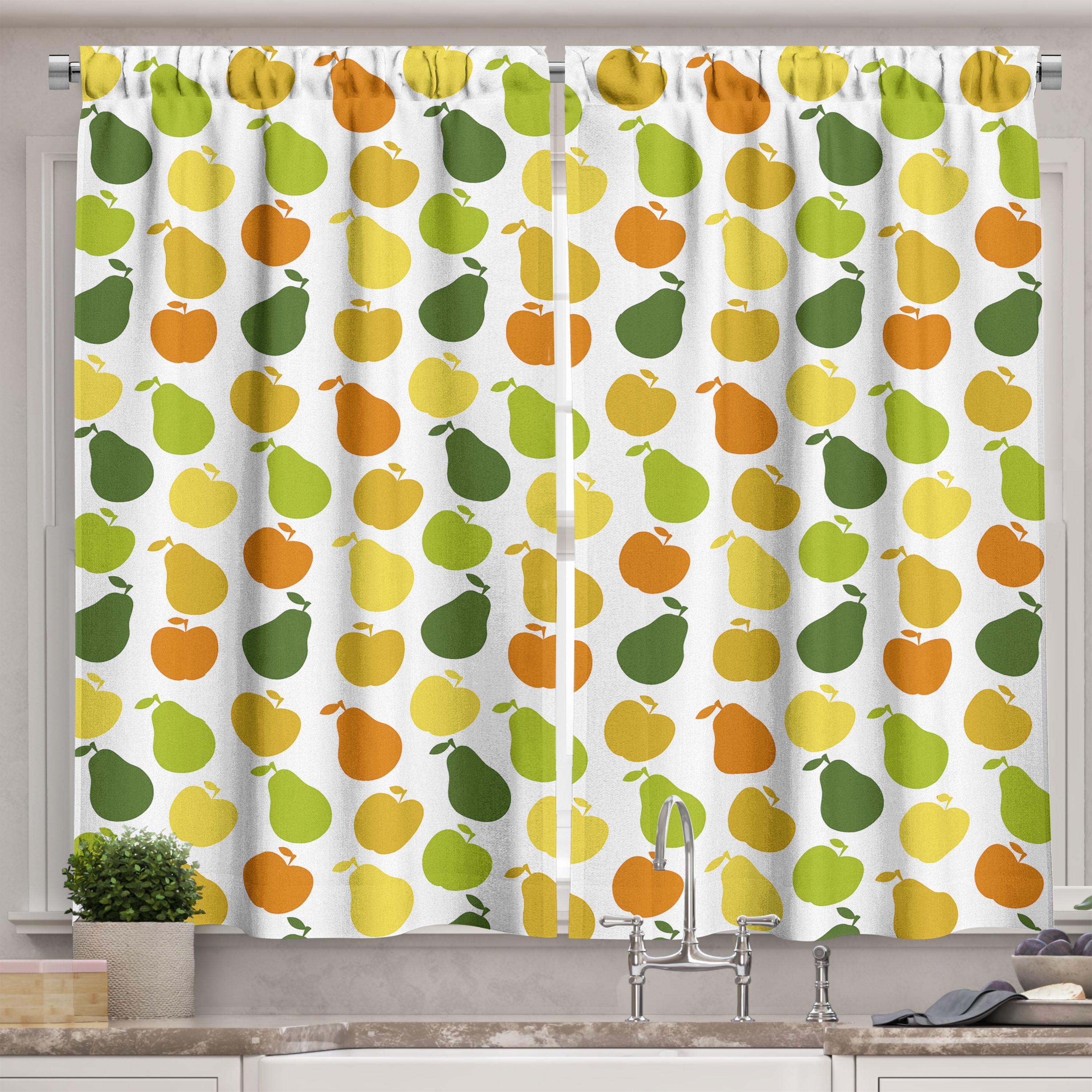 Fruits Kitchen Curtains, Apple and Pears Food Botany Fresh Healthy