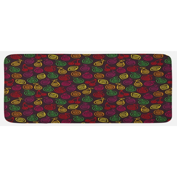 Fruits Kitchen Mat, Doodle Apples Cherries Pears Spiral Featured Fresh Kitchen Creative Print, Plush Decorative Kitchen Mat with Non Slip Backing, 47" X 19", Multicolor, by Ambesonne