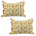 thumbnail image 1 of Fruits Knitted Quilt Pillowcover Set of 2, Citrus Kiwi Lemon Leaves Apricot Watermelon Fresh Exotic Kitchen, Standard Queen Pillow Sham Bedroom, 30" x 20", Earth Yellow Lime Green, by Ambesonne, 1 of 1