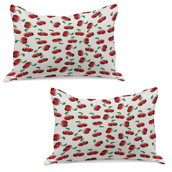Fruits Knitted Quilt Pillowcover Set of 2, Vibrant Cherries Vitamin Agriculture Exotic Summer Garden Pattern, Standard Queen Pillow Sham Bedroom, 30" x 20", Hunter Green Coconut, by Ambesonne