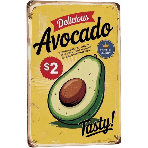 Fruits Market Fresh Delicious Avocado Tasty metal tin sign 8x12 inch decorative wall decor for indoor home bar garage cabin display with vintage retro character