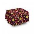 thumbnail image 1 of Fruits Ottoman Cover, Cherry Apple Orange Peach, 2 Piece Slipcover Set with Ruffle Skirt for Square Round Cube Footstool Decorative Home Accent, Standard Size, Dark Fuchsia Multicolor, by Ambesonne, 1 of 5