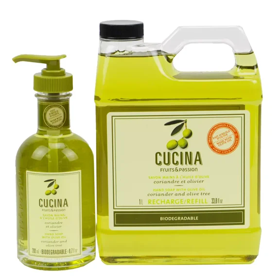 Fruits & Passion Cucina Coriander and Olive Tree Hand Soap, 200 ml & 1 Liter Set