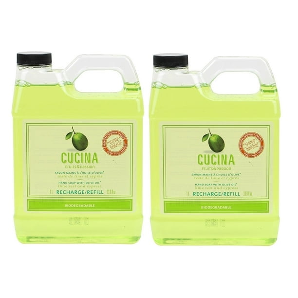 Fruits & Passion [Cucina] Lime Zest and Cypress Biodegradable Hand Soap Refill 33.3 Ounces - 2 Pack