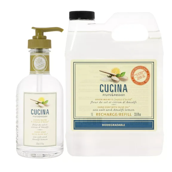 Fruits & Passion Cucina Sea Salt & Amalfi Lemon Hand Soap 200ml+1L Set