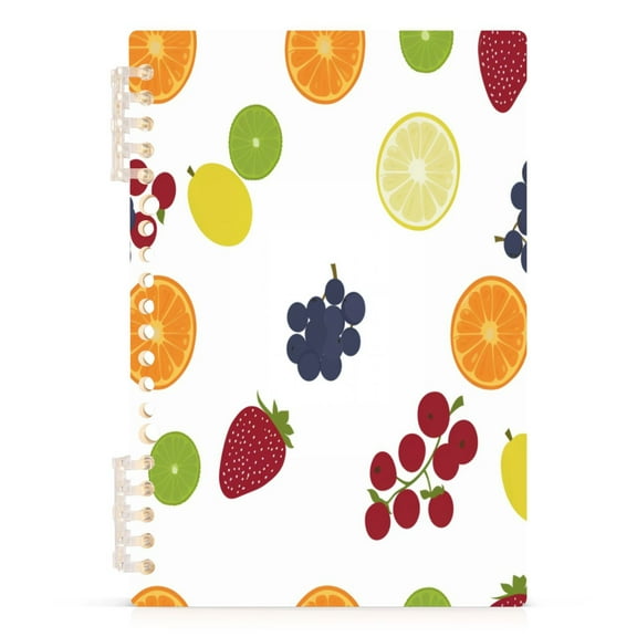 Fruits Pattern Design A5 8.3x5.7in PP Notebook, Adjustable Rings, 60 Sheets, Diary or Journey Note