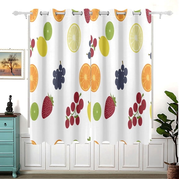 Fruits Pattern Design Thermal Blackout Curtains 63x55 Inch 2 Panels Grommet Window Drapes for Bedroom Living Room