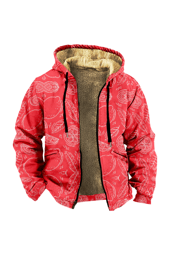 Fruits Pattern Zipper Hoodie Men's Long Sleeve Jacket Fashion Streetwear Thickened Winter Coat