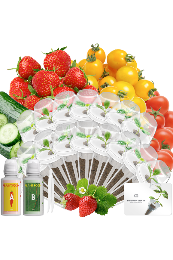 Fruits Seed Pod Kit for AeroGarden, Ahopegarden, iDoo, GARDENCUBE, MUFGA with Strawberry, Cucumber, Red/Golden Cherry Tomato, Compatible with All Indoor Hydroponics Growing System, 16-Pod