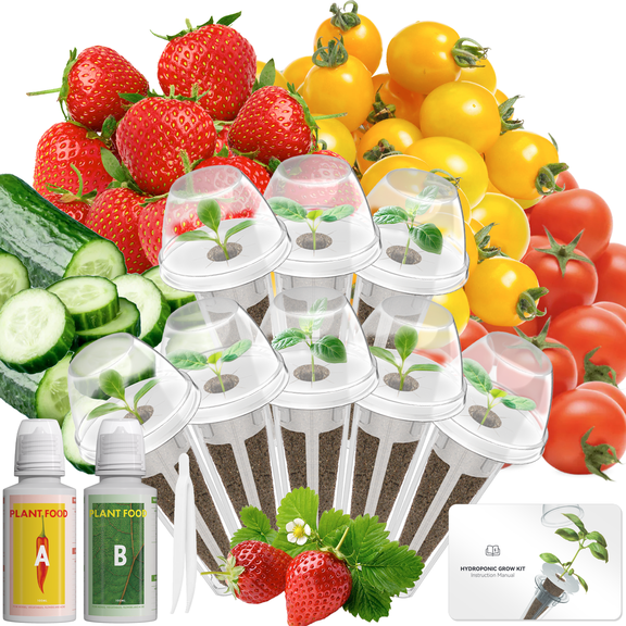 Fruits Seed Pod Kit for AeroGarden, Ahopegarden, iDoo, GARDENCUBE, MUFGA with Strawberry, Cucumber, Red/Golden Cherry Tomato, Compatible with All Indoor Hydroponics Growing System, 8-Pod
