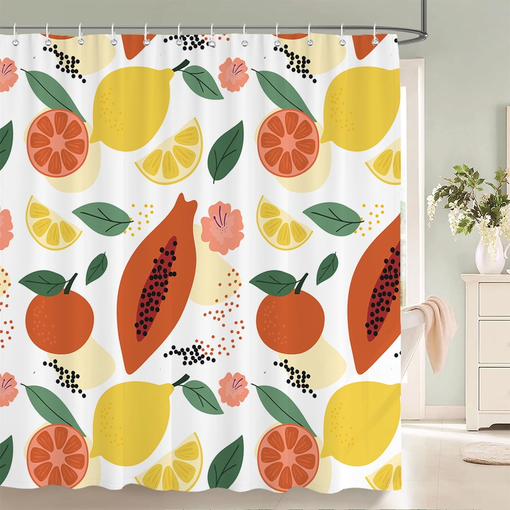 Fruits Shower Curtain Cute Liner Peach Lemon Pineapple Orange Print ...