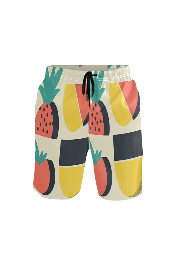 Fruits Simple Cute Pattern Medium Size Men's Lightweight Beach Shorts with Mesh Lining, Quick Dry