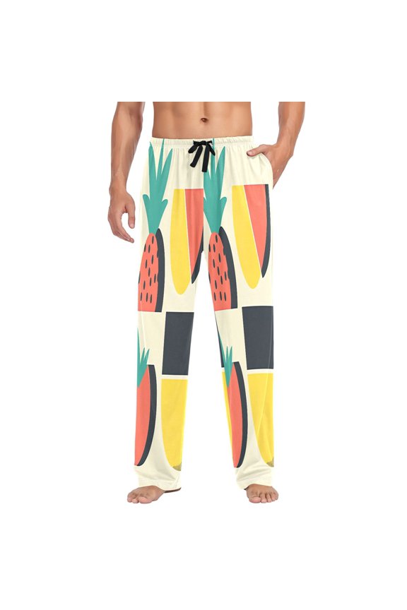 Fruits Simple Cute Pattern Mens Cotton Pajama Pants Long Staple Lightweight Sleep Bottoms with Pockets Breathable