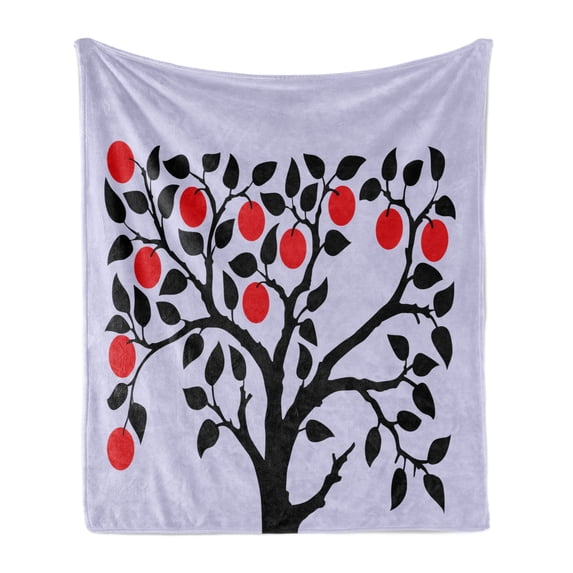 Fruits Soft Flannel Fleece Blanket, Black Tree with Ripe Red Nutritious Fruit Flourishing Nature Garden Forest Art, Cozy Plush for Indoor and Outdoor Use, 70" x 90", Lilac Black Red, by Ambesonne