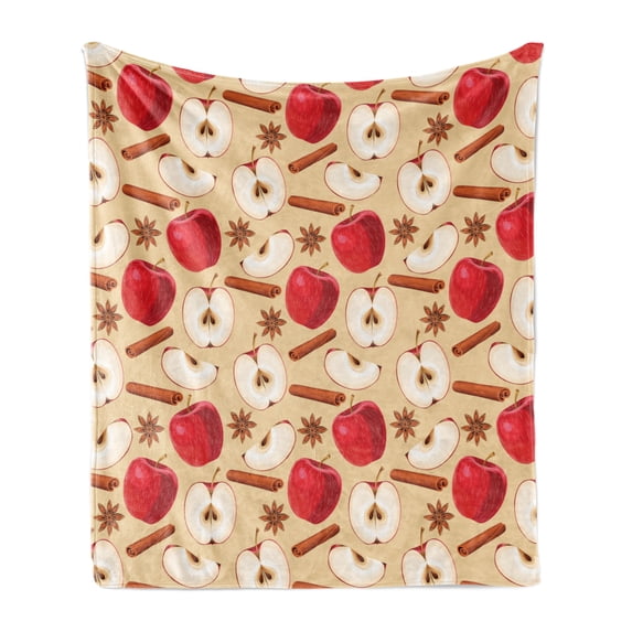 Fruits Soft Flannel Fleece Blanket, Quartered and Halved Apples with Cinnamon Sticks and Star Anise Diet Recipe, Cozy Plush for Indoor and Outdoor Use, 50" x 70", Beige Cinnamon Red, by Ambesonne