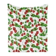 thumbnail image 1 of Fruits Soft Flannel Fleece Blanket, Summer Vibes with Strawberry Branch Garden Leaf Nature Joyful Season Print, Cozy Plush for Indoor and Outdoor Use, 60" x 80", Red Fern Green White, by Ambesonne, 1 of 6
