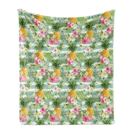 Fruits Soft Flannel Fleece Blanket, Tropical Plants Botany Exotic Daffodil Geometrical Lily Surreal Exotic Beauty Theme, Cozy Plush for Indoor and Outdoor Use, 70" x 90", Multicolor, by Ambesonne