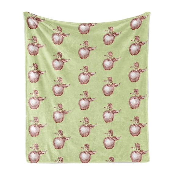Fruits Soft Flannel Fleece Blanket, Vintage Stalks with Leaves on Fruit with Retro Effect Healthy Choices Abstract, Cozy Plush for Indoor and Outdoor Use, 50" x 60", Brown Pale Green, by Ambesonne