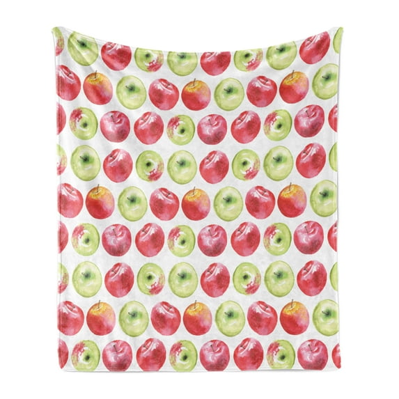 Fruits Soft Flannel Fleece Blanket, Watercolor Macoun Cameo and Granny Smith Drawing in Agricultural Yield Pattern, Cozy Plush for Indoor and Outdoor Use, 50" x 60", Apple Green Red, by Ambesonne