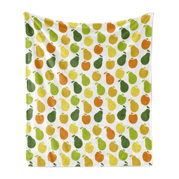 Fruits Soft Flannel Fleece Throw Blanket, Apple and Pears Food Botany Fresh Healthy Garden Yummy Theme, Cozy Plush for Indoor and Outdoor Use, 50" x 60", Hunter Green Yellow, by Ambesonne