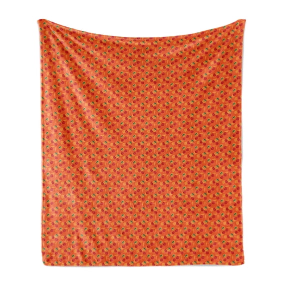 Fruits Soft Flannel Fleece Throw Blanket, Cherry Branches and Leaves Summer Eat Organic Food Motif Print, Cozy Plush for Indoor and Outdoor Use, 50" x 60", Burnt Orange and Multicolor, by Ambesonne