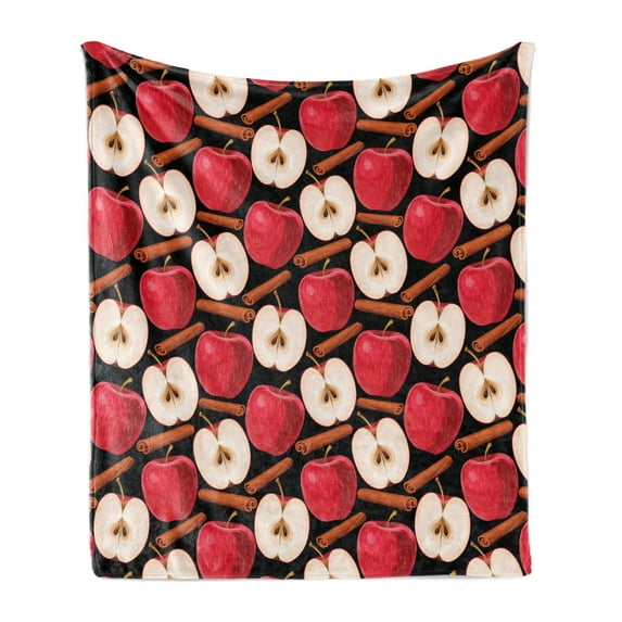 Fruits Soft Flannel Fleece Throw Blanket, Cinnamon Sticks and Halved Beverage Ingredients Exotic Spices Agriculture, Cozy Plush for Indoor and Outdoor Use, 50" x 60", Cinnamon Red Cream, by Ambesonne