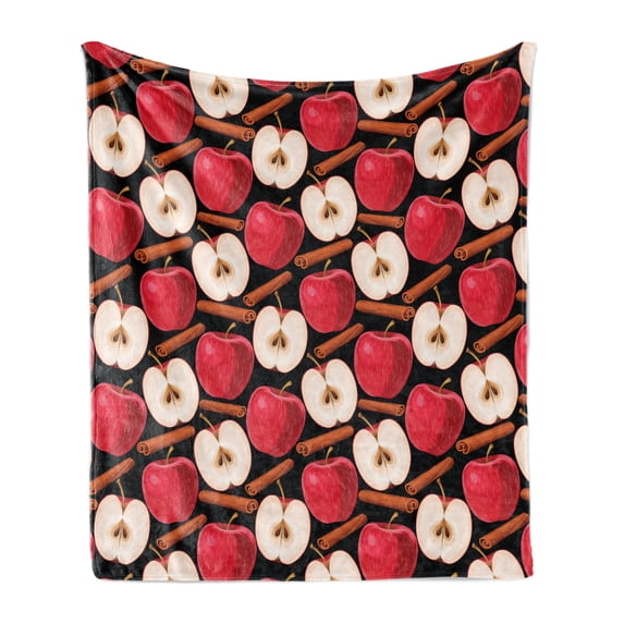 Fruits Soft Flannel Fleece Throw Blanket, Cinnamon Sticks and Halved Beverage Ingredients Exotic Spices Agriculture, Cozy Plush for Indoor and Outdoor Use, 50" x 70", Cinnamon Red Cream, by Ambesonne