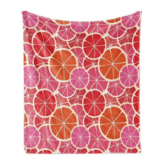 Fruits Soft Flannel Fleece Throw Blanket, Funky Grapefruit Vintage Citrus in Vibrant Circular Illustration, Cozy Plush for Indoor and Outdoor Use, 50" x 70", Fuchsia Scarlet, by Ambesonne