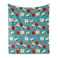 thumbnail image 1 of Fruits Soft Flannel Fleece Throw Blanket, Halved and Whole Red Delicious Apples on Abstract Background Healthy Choices, Cozy Plush for Indoor and Outdoor Use, 70" x 90", Cream Blue Ruby, by Ambesonne, 1 of 5