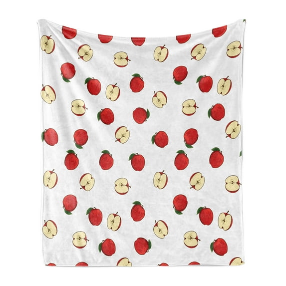 Fruits Soft Flannel Fleece Throw Blanket, Hand Drawn Vibrant Fruit Slices Products of Summer Harvest Picnic Themed Nature, Cozy Plush for Indoor and Outdoor Use, 50" x 70", Eggshell Red, by Ambesonne