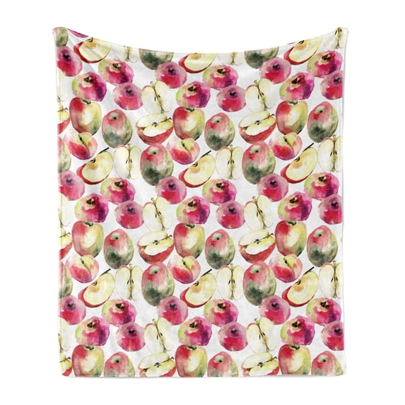 Fruits Soft Flannel Fleece Throw Blanket, Quartered and Halved Apples with Flatter Smaller Saturn Peaches Summer Season, Cozy Plush for Indoor and Outdoor Use, 60" x 80", Multicolor, by Ambesonne