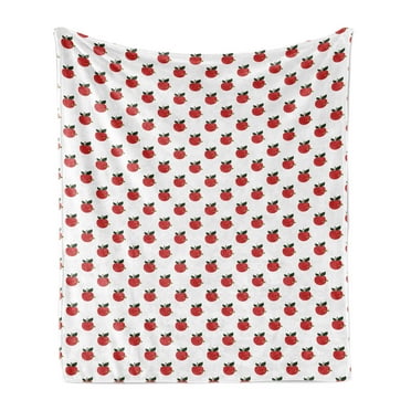 Fruits Soft Flannel Fleece Throw Blanket, Repeating Comic Red Apples Pattern with Worms Living Inside, Cozy Plush for Indoor and Outdoor Use, 70" x 90", Olive Green Dark Green, by Ambesonne