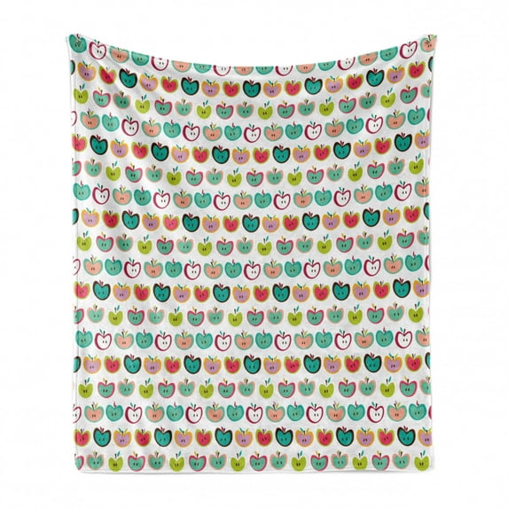 Fruits Soft Flannel Fleece Throw Blanket, Retro Style Fruit Illustration Youthful Childish Food Organic Eating Kids Design, Cozy Plush for Indoor and Outdoor Use, 50" x 70", Multicolor, by Ambesonne