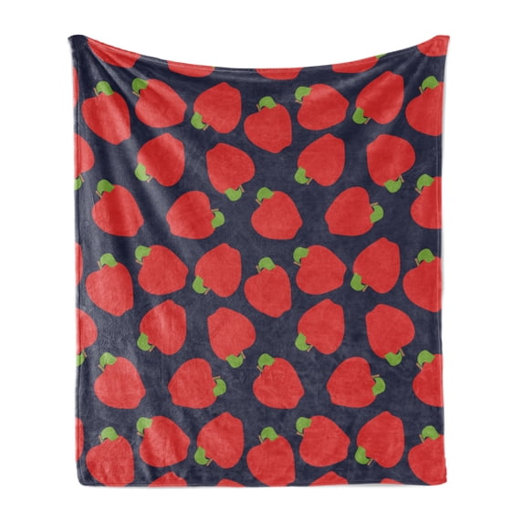 Fruits Soft Flannel Fleece Throw Blanket, Simplistic Apple Graphic Summer Forest Food on Dark Indigo Backdrop, Cozy Plush for Indoor and Outdoor Use, 50" x 60", Vermilion and Lime Green, by Ambesonne