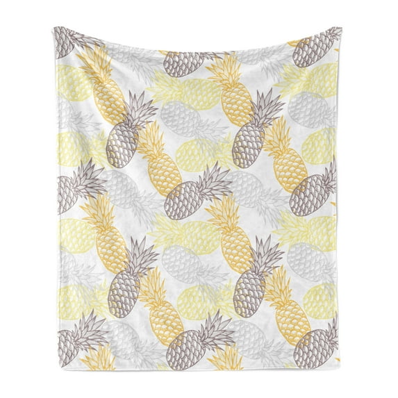 Fruits Soft Flannel Fleece Throw Blanket, Soft Toned Exotic Pineapple Tropical Diet Food Illustration, Cozy Plush for Indoor and Outdoor Use, 50" x 70", Marigold Dimgray, by Ambesonne